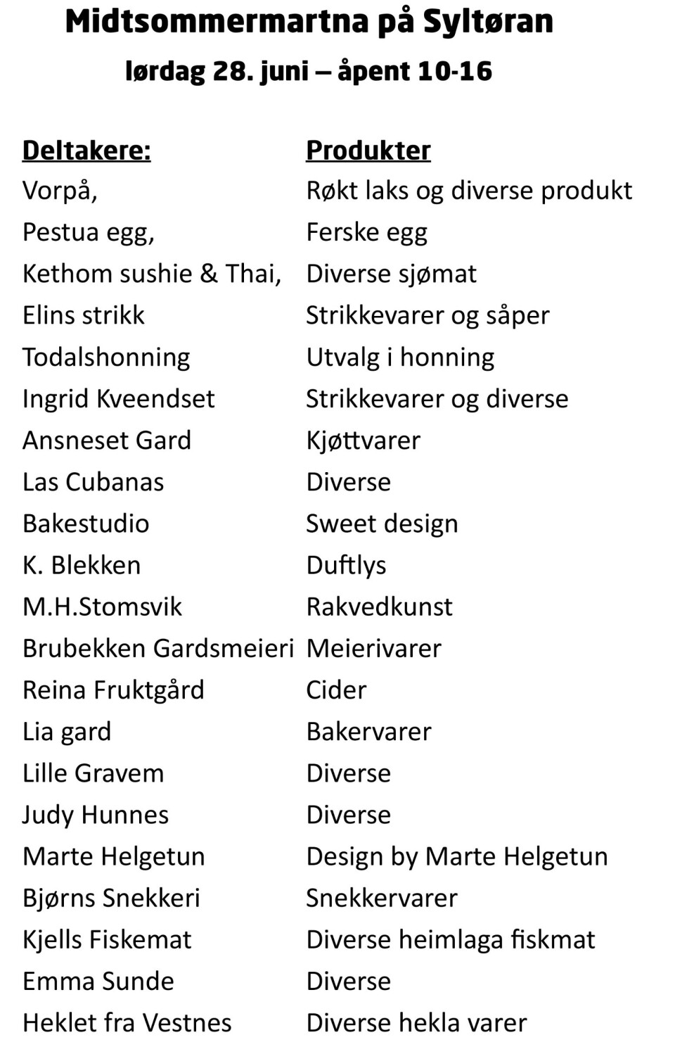 Midtsommarmarknad på Syltøran hos Hageland og Byggmakker