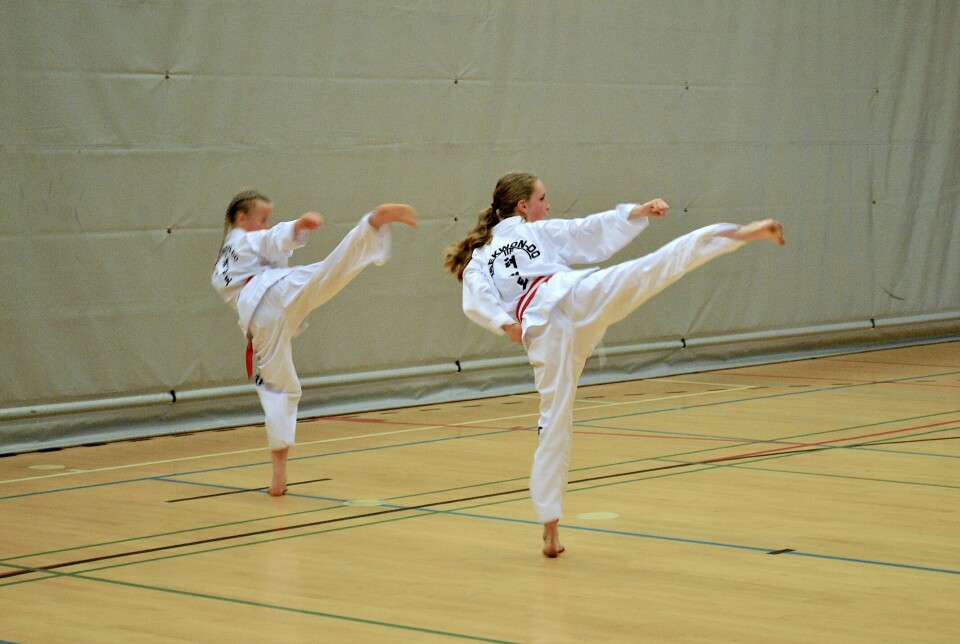Her trenes det på spark, som er en viktig del av Taekwon-do.