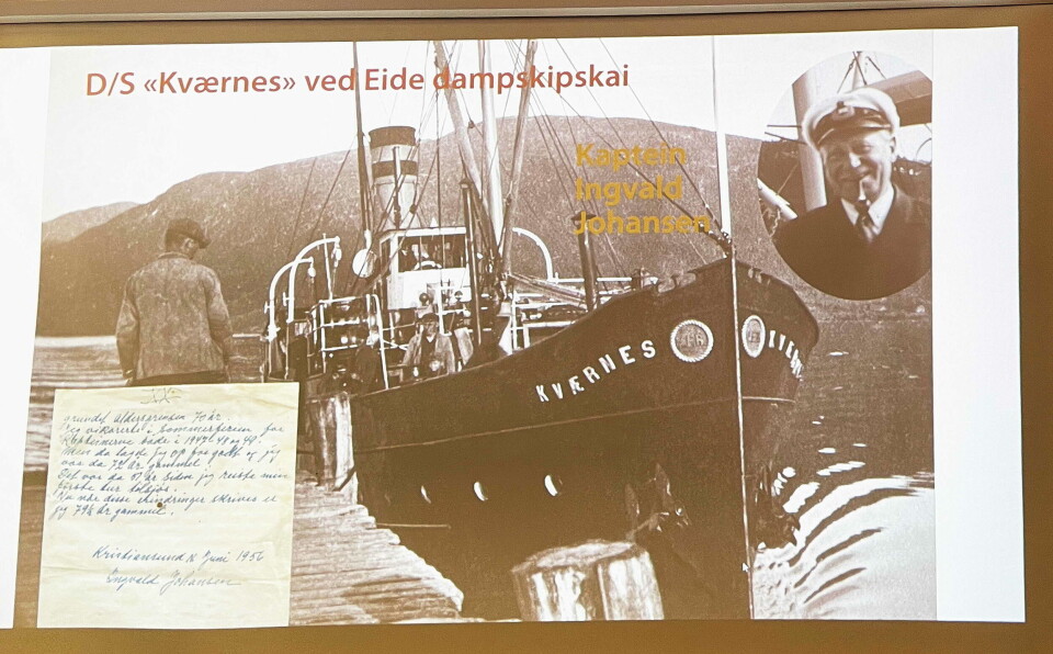 Kaptein Johansen på MRFs «Kværnes» skildra dramatikken i Ramsvika i minnenotat 16 år etterpå. Bilde av gammel båt