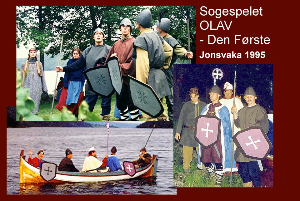 Historielaget – i samarbeid med kor og kyrkje – laga og framførte sogespelet «Olav – Den Første» under Jonsvaka ved kristningsjubileet i 1995. Bilder fra et historisk spel.