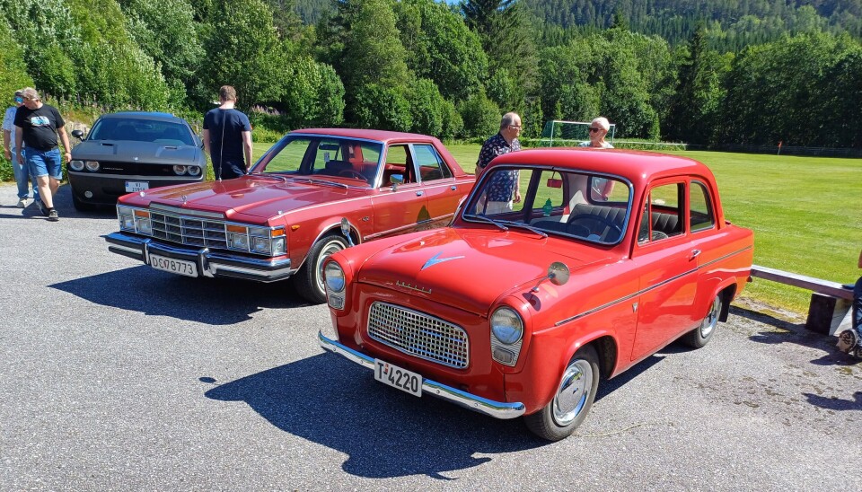 Arnfinn Sæterviks flotte Ford Anglia 1959-modell. Gamle biler på utstilling.