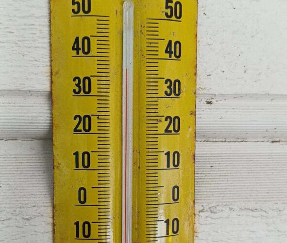 Det er registrert meget høye temperaturer de siste dagene. Her i Øvre Surnadal torsdag 17. juli. Gradestokk som viser 36 grader