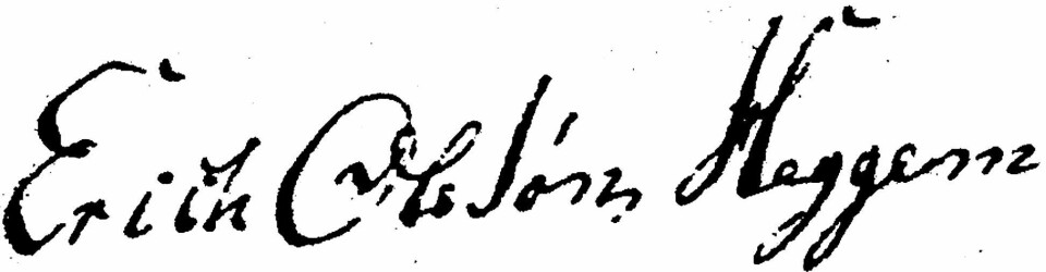 Erk kunne skrive namnet sitt – og meir til. Her er autografen i kopi frå eit dokument på Heggem (datert 1818). Et gammelt bilde av en autograf: '