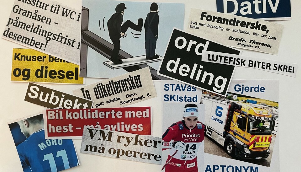 Mykje pussig frå pressa kjem på lerretet. montasje av avisoverskrifter