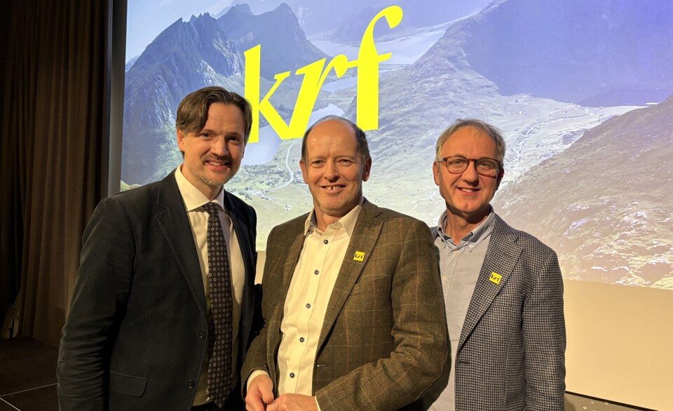 KrF leder Dag Inge Ulstein, Harry Valderhaug, 1.kandidat på stortingslisten til Møre og Romsdal KrF og fylkesleder i Møre og Romsdal KrF, Tore Johan Øvstebø.