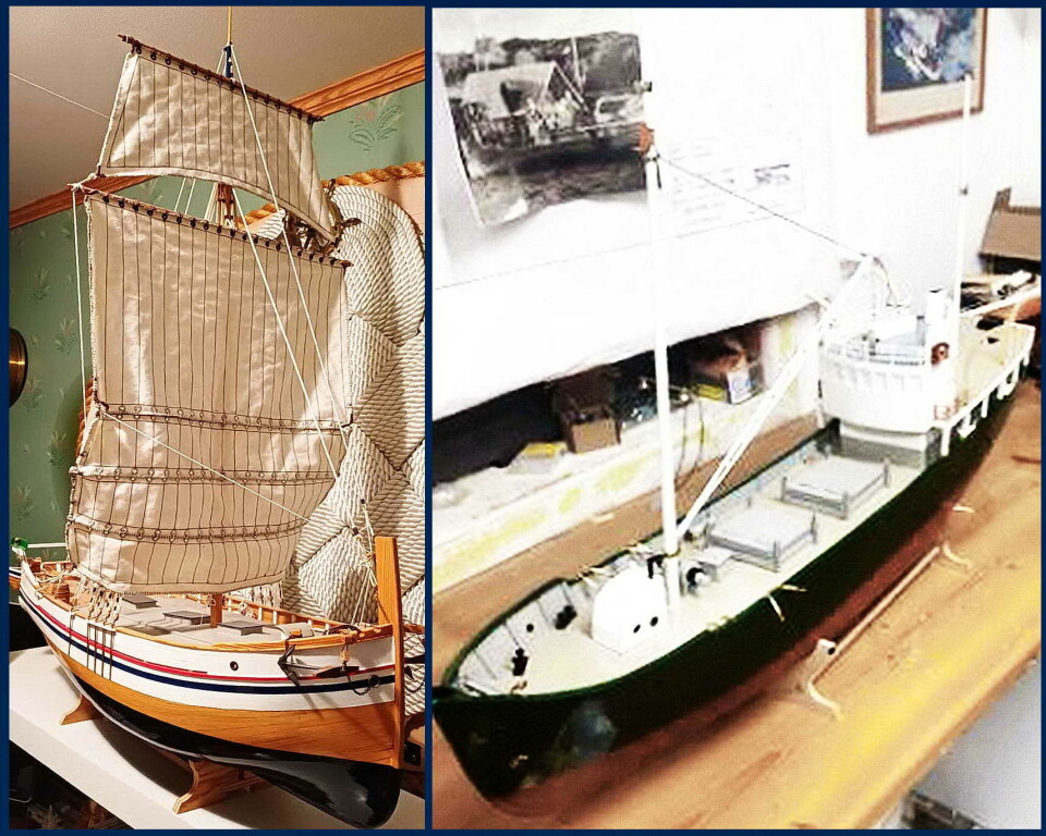 Modellar av jekta «Hansine» og snurparen «Veslegut» blir ekstra innslag på museumsdagen. To modeller av båter.