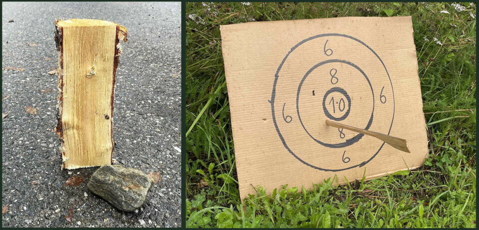 Små og store får kaste skotthyll, vippe jeppe, skyte med «hardbust» og prøve andre gamle barneleikar. En vedkubbe og en blink på ei papplate, med en pil igjennom.