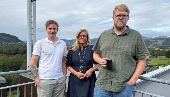 På bilde fra venstre: Olaf Karlstrøm, Linn Hamnes og Inge Skjølsvold fra Svorka. Bildet viser tre mennesker på en terrasse med ryggen mot Surnadals naturlandskap. Det er en kvinne i midten og en mann på hver side. Kvinnen er blond og har på seg en mørkeblå kjole. Mannen til høyre er blond med briller, og har på seg en grønn skjorte og blå jeans, og holder en svart kaffekopp. Mannen til venstre har mørkeblondt hår, har på seg en hvit t-skjorte og beige shorts.