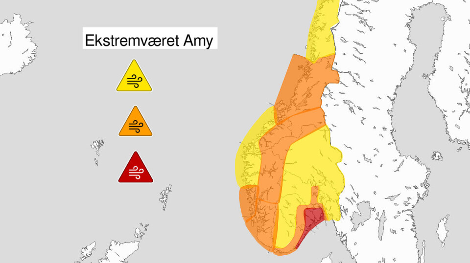 Ekstremværet Amy oppgraderes til oransje nivå