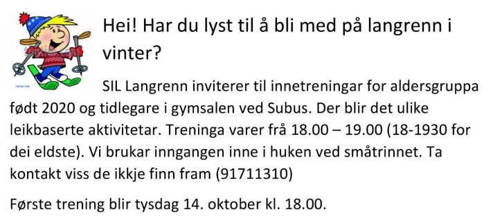 Innetrening langrenn - frå 14. oktober