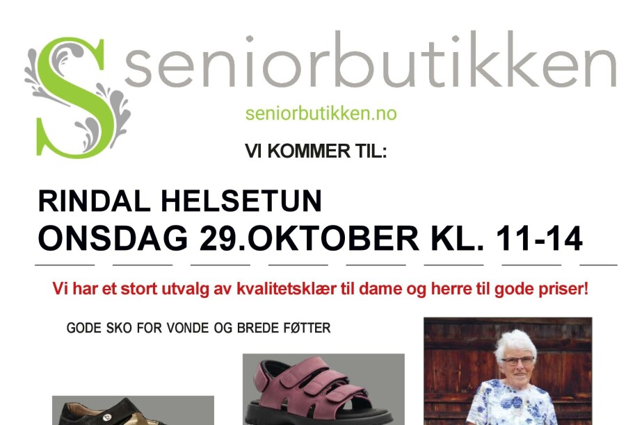 Seniorbutikken kommer til Rindal helsetun 29. oktober