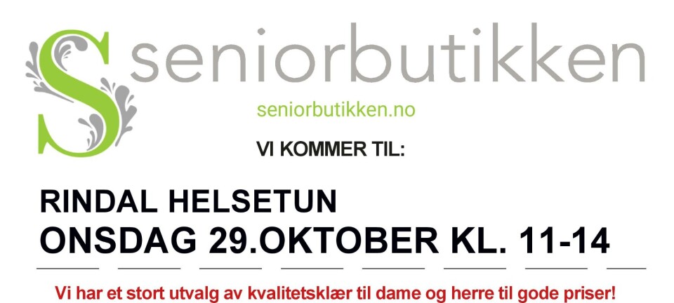 Seniorbutikken kommer til Rindal helsetun 29. oktober