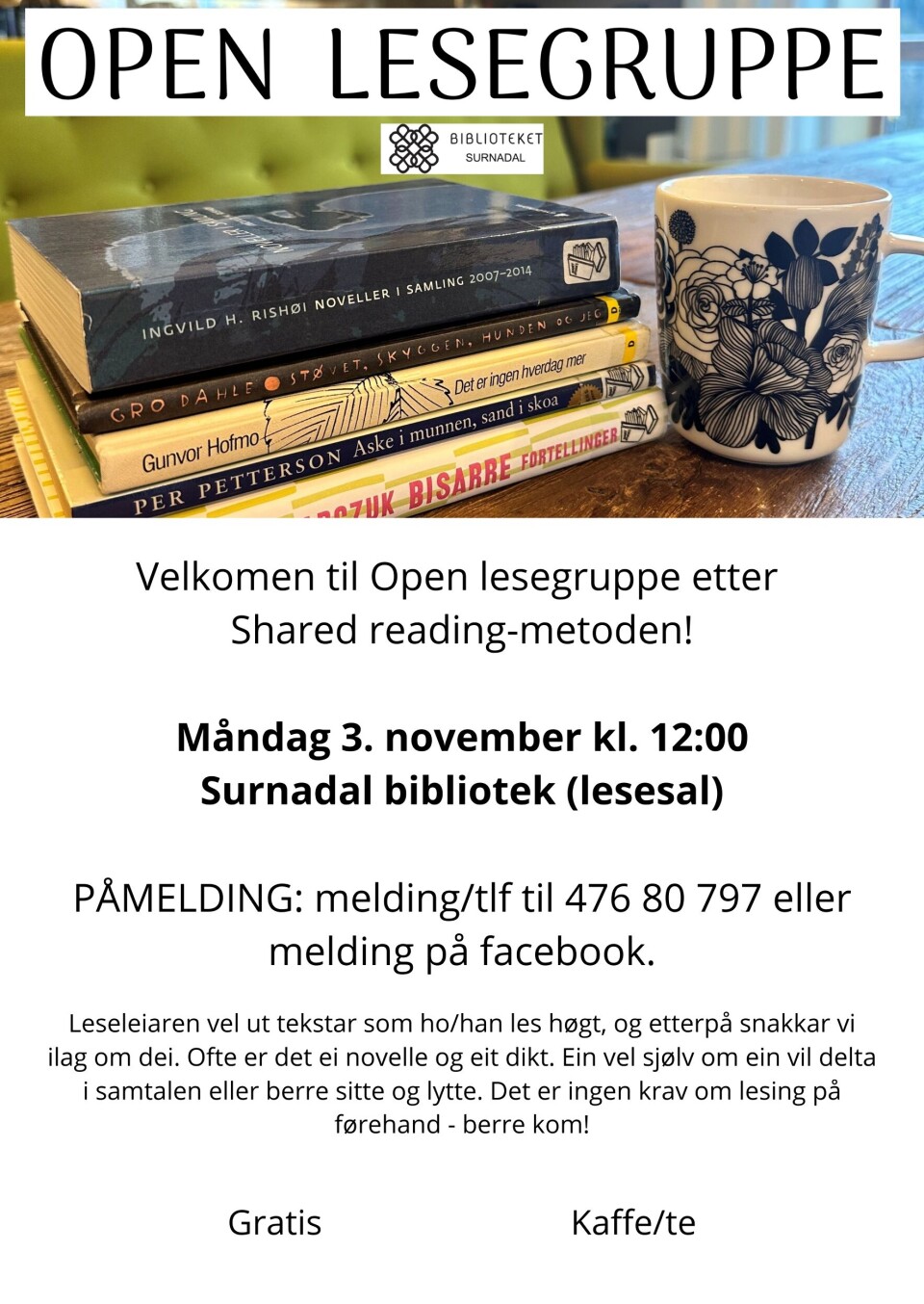 Open lesegruppe - høgtlesing for vaksne