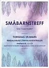 Plakat som reklamerer for småbarnstreff med dato, tidspunkt og sted.