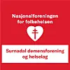 Rød logo med hvitt hjerte og tekst for Nasjonalforeningen for folkehelsen og Surnadal demensforening og helselag.