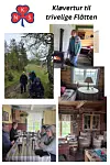 Collage med tur i naturen, oppholdsrom med peis og personer samlet rundt et bord i en hytte.