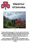 Plakat med kløverlogo, bilde av landskap og tekst om klovetur til Svinvika.