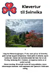 Plakat med kløverlogo, bilde av landskap og tekst om klovetur til Svinvika.