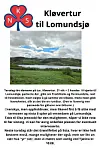 Plakat med kløverlogo, overskriften «Klovetur til Lømandsjø» og et landskapsfoto med vann, åser og skyet himmel.