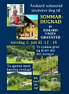 Plakat med teksten sommerdugnad på Åsskard gravsted og små bilder av hagearbeid og grøntanlegg.