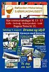 Fargerik plakat for Bøfjorden Historielag og Sjøbruksmuseet med program, bilder og tekst om søndagsåpent.