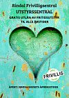 Turkis, slitt treflate med utskåret hjerte og tekst om Rindal Frivilligsentral.