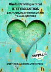 Turkis, slitt treflate med utskåret hjerte og tekst om Rindal Frivilligsentral.