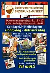 Blå plakat med logo, aktivitetsprogram og kollasj av museumsbilder for Bøfjorden sjøbruksmuseum.