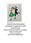 Plakat med dansende illustrasjonsfigurer og informasjon om allsang og dans på eldresenteret.