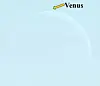 Illustrasjon av Venus som en lys blå kule med etiketten «Venus» øverst.
