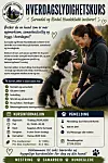 Kursplakat med bilde av en kvinne som trener en svart og hvit hund.