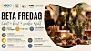 Plakat for Beta fredag med arrangementsinfo og bilde av et dekket bord med mat og levende lys.
