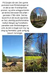 Bildemontasje med tekst om postveien over Rindalsskogen og tre bilder av skog, fjell og eng.
