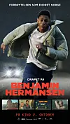Filmplakat med en ung mann som løper, og tittelen «Drapet på Benjamin Hermansen».