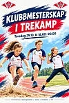 Plakat med tre unge friidrettsutøvere på bane og teksten «Klubbmesterskap i friidrett».
