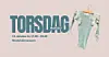 Rosa arrangementsplakat med stor «TORSDAG»-tekst og illustrasjon av et lyst denimplagg.