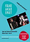 Turkis konsertplakat med sceneBilde av musikere og informasjon om familiekonsert i Surnadal.