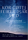 Konsertplakat med stjernehimmel, fjellandskap og informasjon om Kor Gøttjs 25-årsjubileum.
