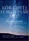 Konsertplakat med stjernehimmel, fjellandskap og informasjon om Kor Gøttjs 25-årsjubileum.